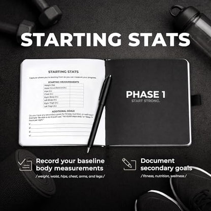 Workout + Nutrition Log – 12 Week Fitness Tracker, Workout Log Book, Gym Planner, and Food Journal for Men & Women | Daily Exercise, Diet, Weightlifting, and Nutrition Log - color: Matte Black