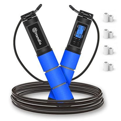 Jump Rope, H Handio Jump Rope with Counter, Workout Jumping Rope with Steel Ball Bearings, Adjustable Length Speed Skipping Rope for Men Women Kids Home Gym, Crossfit, Fitness Exercise - color: Blue