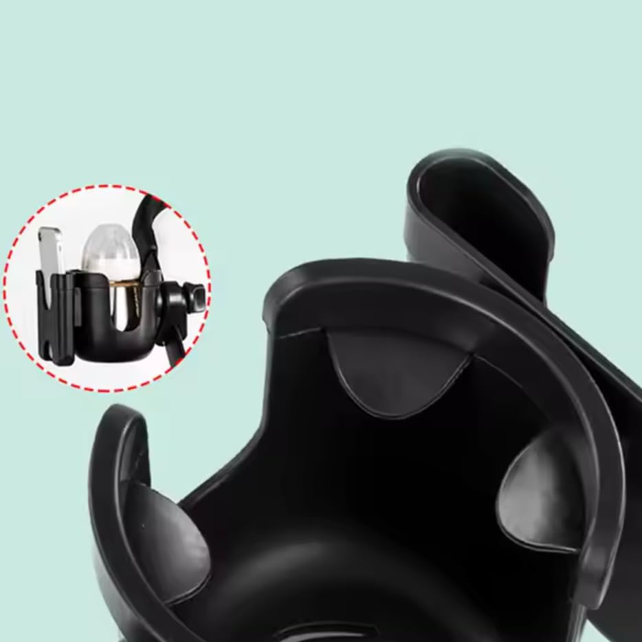 Universal Stroller Cup Holder with Mobile Phone Strollers Storage Rack, 360 Degrees Rotation Drink Holder for Bike, Pushchair, Wheelchair, Walker, Fits Most Cups