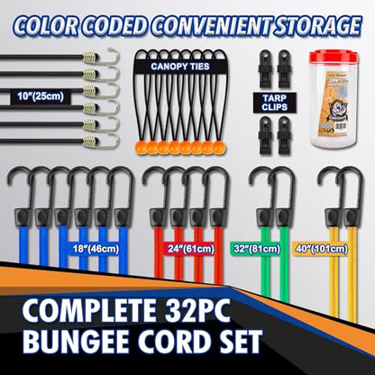 CARTMAN 32-Piece Bungee Cord Assortment with Hooks - size: 32PCS/Standard Hook