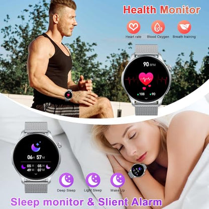 Smart Watch for Men Women Fitness: Make Answer Call Running Digital Mens Watches Waterproof Smartwatch Android Phone iPhone Samsung Compatible Heart Rate Sleep Monitor - color: Silver