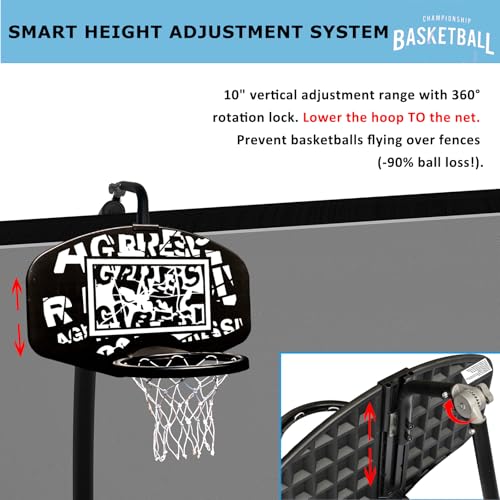 Basketball Hoop for Trampoline, Fits Straight and Curved Pole Trampoline Basketball Hoop Attachment with Balls and Pump, Universal Accessories of All Ages, Height and Angle Adjustable - color: Black