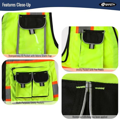 JKSafety Reflective Safety Vest for Men Cushioned Collar JK89M Yellow M - color: Mesh-yellow, size: Medium