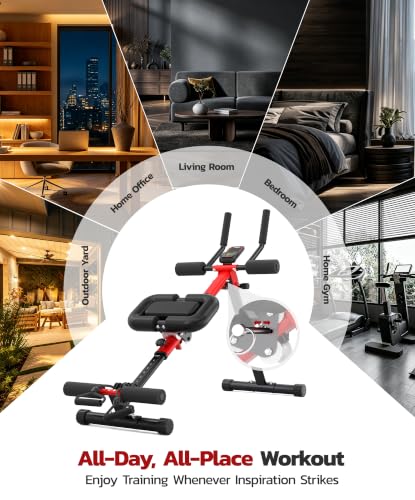 Ab Machine for Home, 2-in-1 Adjustable Ab Rowing Machine, Foldable