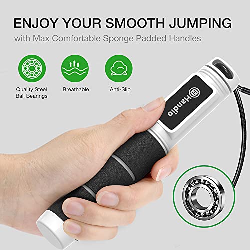 Jump Rope, H Handio Jump Rope with Counter, Workout Jumping Rope with Steel Ball Bearings, Adjustable Length Speed Skipping Rope for Men Women Kids Home Gym, Crossfit, Fitness Exercise - color: Black