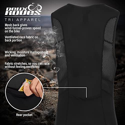 Triathlon Suit Men Racing Tri Cycling Skin Suit Sleeveless - Bonus Race Bib Belt - color: Black, size: Medium