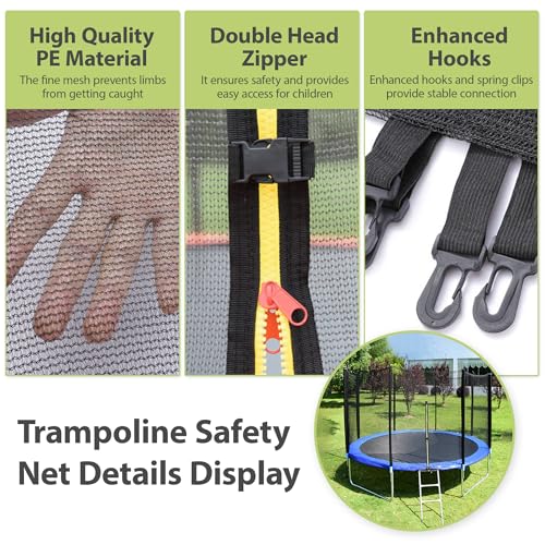 Trampoline Net Replacement 8/10/12/14/16FT Safety Enclosure Nets - size: 8FT 6Poles