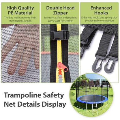 Trampoline Net Replacement 8/10/12/14/16FT Safety Enclosure Nets - size: 8FT 6Poles