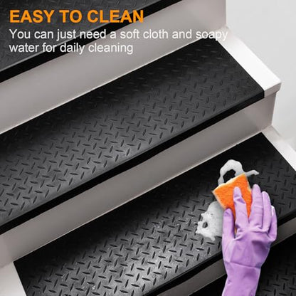 Spurtar 35" x 9.85" Rubber Stair Treads, 3 Pack Outdoor Stair Treads, Black - color: Black-Diamond, size: 35" x 9.85"-3Pack