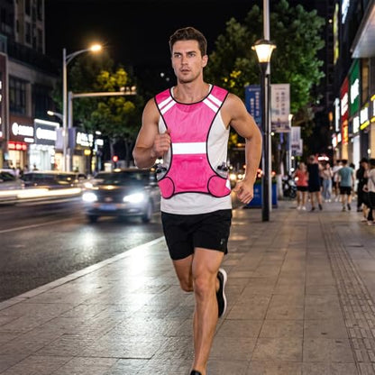 MioCloth High Visibility Reflective Running Vest with Pocket, Breathable Mesh Safety Vest, Unisex Cycling Jogging Night Gear - color: Pink