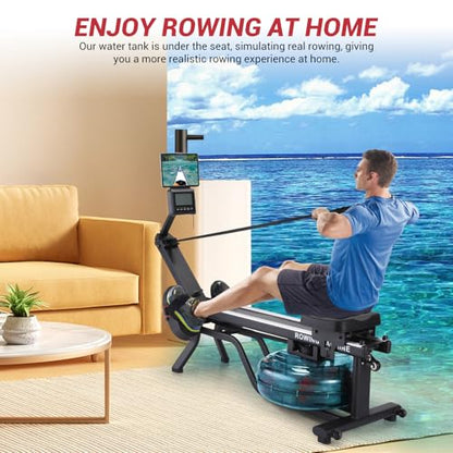 Dual Water Magnetic Rowing Machine for Home Can Foldable Save Space, Full-Body Low-Impact Workout, 380LB Weight Capacity with Digital Monitor, Ergonomic Seat, Tablet Holder ﻿ ﻿