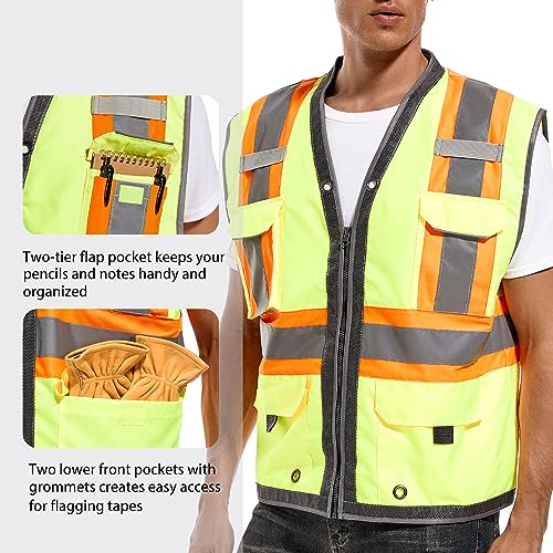 ArcRidge Reflective Safety Vest for Men and Women - Class 2 High Visibility Construction Vest - Dual Tone Reflective Strips - size: X-Large
