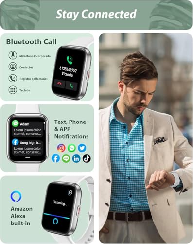 Smart Watch for Women Android & iPhone, Alexa Built-in, 1.8" Touch Screen Fitness Tracker with Answer/Make Calls, IP68 Waterproof Heart Rate/Sleep/SpO2 Monitor, Pedometer, 100+ Sport Modes, White - color: Light White