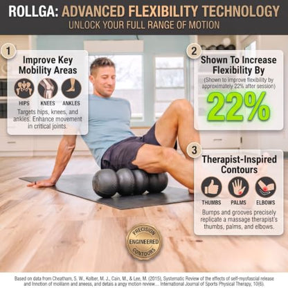 Rollga PRO - High Density Foam Roller for Exercise & Back Pain, 18 inches - color: Black