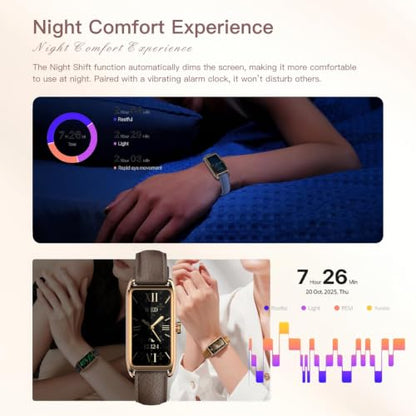 Elegant Smart Watch for Women AMOLED Fitness Tracker with Leather Band - color: Champagne Gold Cherry