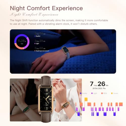 Elegant Smart Watch for Women AMOLED Fitness Tracker with Leather Band - color: Champagne Gold Steel