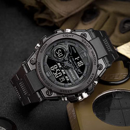 KXAITO Men's Watches Sports Outdoor Waterproof Military Watch Date Multi Function Tactics LED Alarm Stopwatch - color: 6092_Black 08