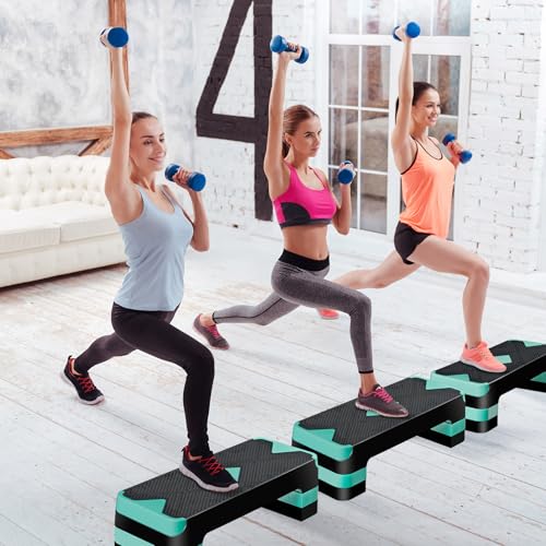 Non-Slip 27 Inch Aerobic Exercise Step Platform 4"-6"-8" Height Adjustable Risers for Home Gym Cardio Training Fitness Workout Stepper Trainer - color: Green