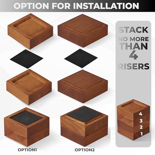 Bed Risers, Furniture Risers (Set of 8-Height 1") Can be Adjusted to 2'' 3''or 4'', Lifts Furniture Risers, Solid Natural Wood Risers, Non-Slip Recessed Hole (Square-Light Brown Color) - color: Square-light Brown Color