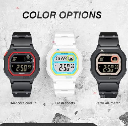 NORTH EDGE X1 Digital Watch for Men Women, Retro Unisex Sport Watch with EL Backlight, 5ATM Water Resistant, Stopwatch, Countdown Timer, Alarm, Dual Time, Lightweight Everyday Watch - color: Blue and White