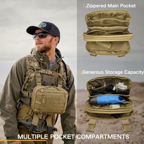 Tactical Chest Pack for Men, Molle Chest Rig Pouch with CCW Compartment for Hiking, Outdoor Adventure, Travel and EDC Khaki - color: Khaki