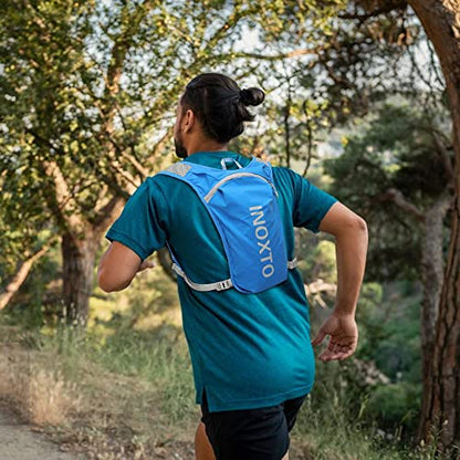 INOXTO Running Hydration Vest Backpack,Lightweight Insulated Pack with 1.5L Water Bladder Bag Daypack for Hiking Trail Running Cycling Race Marathon for Women Men - color: Blue White stripes