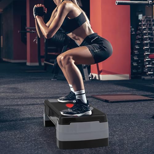 MADOG Aerobics Stepper Platform with 4/6/8 inch Height Stackable Risers - color: Black/Gray, size: 31-Inch