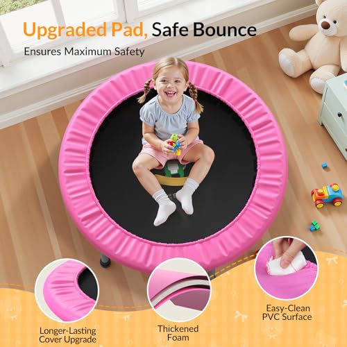 BCAN SP1 36'' Kids Toddler Trampoline Indoor, Foam Handle | FED Fitness - color: Pink