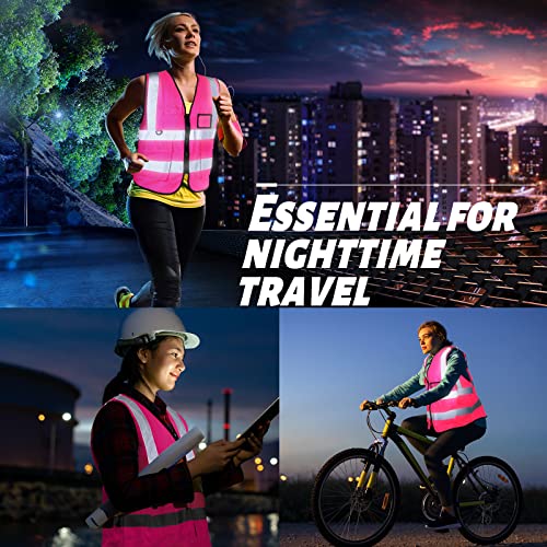 EBOOT 20 Pcs Pink Vests High Visibility Reflective Vest Safety Neon Bright Work Construction Vest with Pockets and Reflective Strips and Zipper for Women Men Outdoor Walking at Night - color: Pink