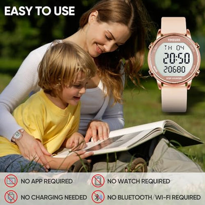 TIMEURE Pedometer Watch for Women Step Counter for Walking No App TU-2509 - color: pink