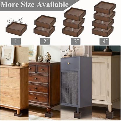 Wood Bed Risers, Heavy Duty Wood Blocks, 1 inch Stackable to 2 inch 3 inch 4 inch High, Furniture Risers for Couch Sofa Cabinet Ottoman End Table (4 pcs Square) - color: 4 Pcs Square