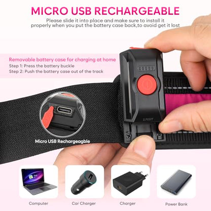 Illumifun LED Running Belt - USB Rechargeable Light Up Sash, High-Visibility Elastic Waistband Light for Running Cycling Hiking Camping Nighttime Activities - color: Pink