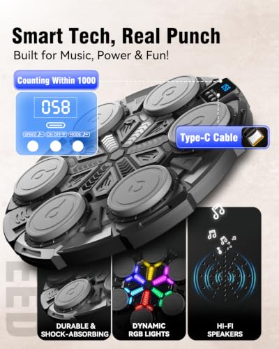 Music Punching Machine, Boxing Trainer with Rhythm Lights - color: Black