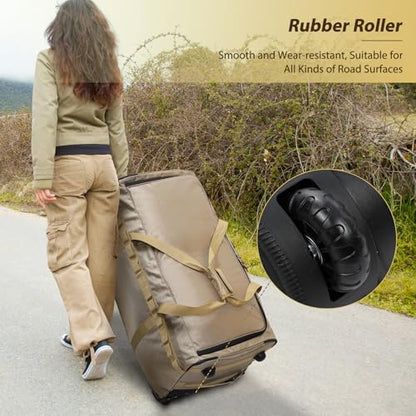 REDCAMP 85L/120L/140L Foldable Duffle Bag with Wheels, Large Travel Duffel Bag - color: Khaki