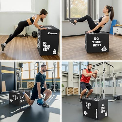 Zoomster 3-in-1 Plyometric Jump Box, Box Jumps for Home Gym - size: 16 X 20 X 24inch