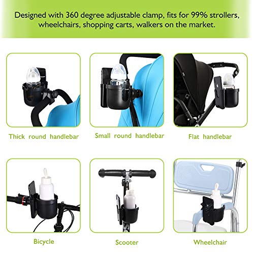 Accmor Stroller Cup Holder with Phone Holder, Bike Cup Holder, Universal Cup Holder for Uppababy Nuna Strollers, 2-in-1 Drinks Holder for Walker, Wheelchair, Scooter - color: All Black & All Black