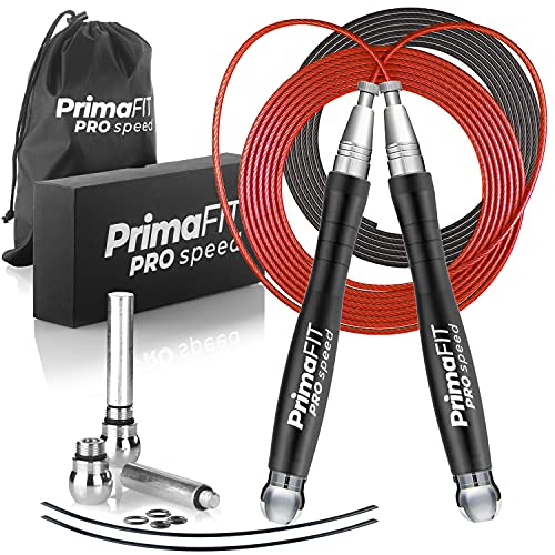 PrimaFIT Pro Speed Jump Rope for Adults, Weighted Skipping Rope for Boxing - color: Black