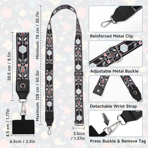 FUVLIFE Cell Phone Lanyard Crossbody, Clip and Go Phone Strap with Wallet - color: Flower