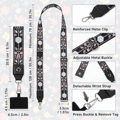 FUVLIFE Cell Phone Lanyard Crossbody, Clip and Go Phone Strap with Wallet - color: Flower