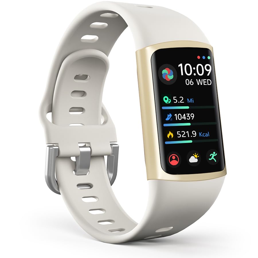 FITVII Slim Fitness Tracker for Women Men, Fitness Watch for Android iOS - color: Off white