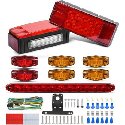 Nilight LED Trailer Light Kit Submersible Rectangular Tail Marker Lights - color: Red Trailer Light w/11LED ID Bar w/Marker Lights
