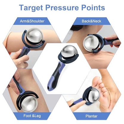 Cold Massage Roller Ball with Handle-Back Muscle Metal Ice Roller Ball Tool - color: Blue