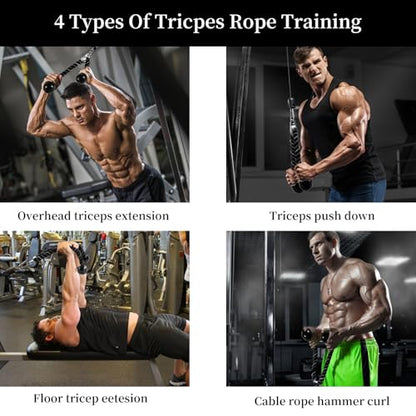 Tricep Rope Cable Attachment for Gym, 27 & 36 Inch, Non-Slip Grip - color: Black-31.5''