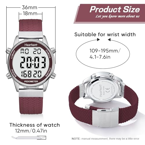 Hearkent Pedometer Watch,Step,Mileage&Calorie Tracker,Large Numbers - color: Red