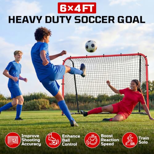 Haokelball 12x6/6x4 FT Soccer Goal for Backyard Portable Metal Frame - color: Red and Black