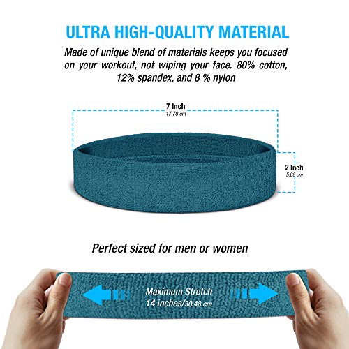 Suddora Sweatbands Set, Moisture Wicking 2 Wristbands and 1 Headband, Breathable Terry Cloth Athletic Bands for Basketball, Tennis, Yoga, Gym, Sweat Bands for Costumes and Cosplay - color: Teal