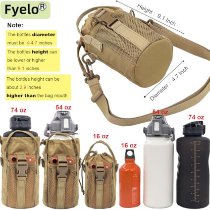 Tactical MOLLE Bottle Pouch Basic Style & Enhanced with Shoulder Strap - color: Brown-Enhanced