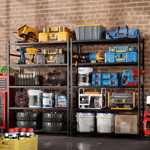 36.4" W Storage Shelves, 5-Tier Metal Shelving Unit with Leveling Feet - color: Black