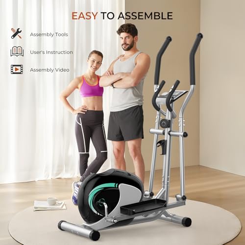 Dripex Elliptical Exercise Machine, Elliptical Machine for Home with 16 Resistance Levels, Quiet & Smooth Magnetic Elliptical Training Machines with 13.2 lb Flywheel, LCD Monitor & Pulse - color: Green