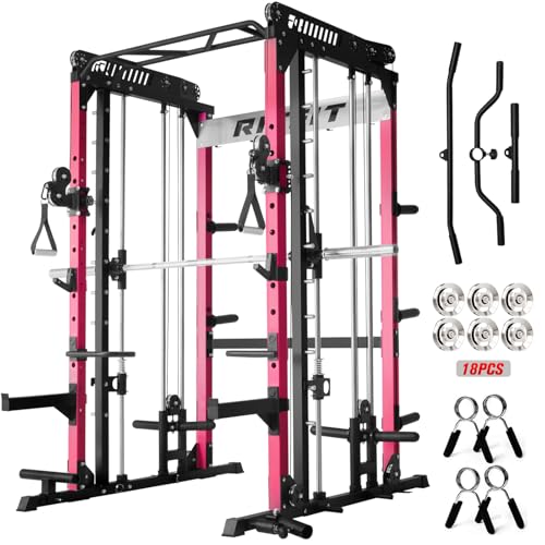 RitFit M1 Pro Smith Machine Cable Crossover Power Cage Home Gym - color: PINK, size: M1 PRO